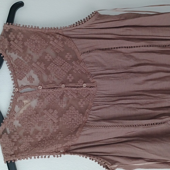 Style & CO Birds Nest Lace Sheer Front Sun Dress Mocha Color 0X Plus - Picture 7 of 8
